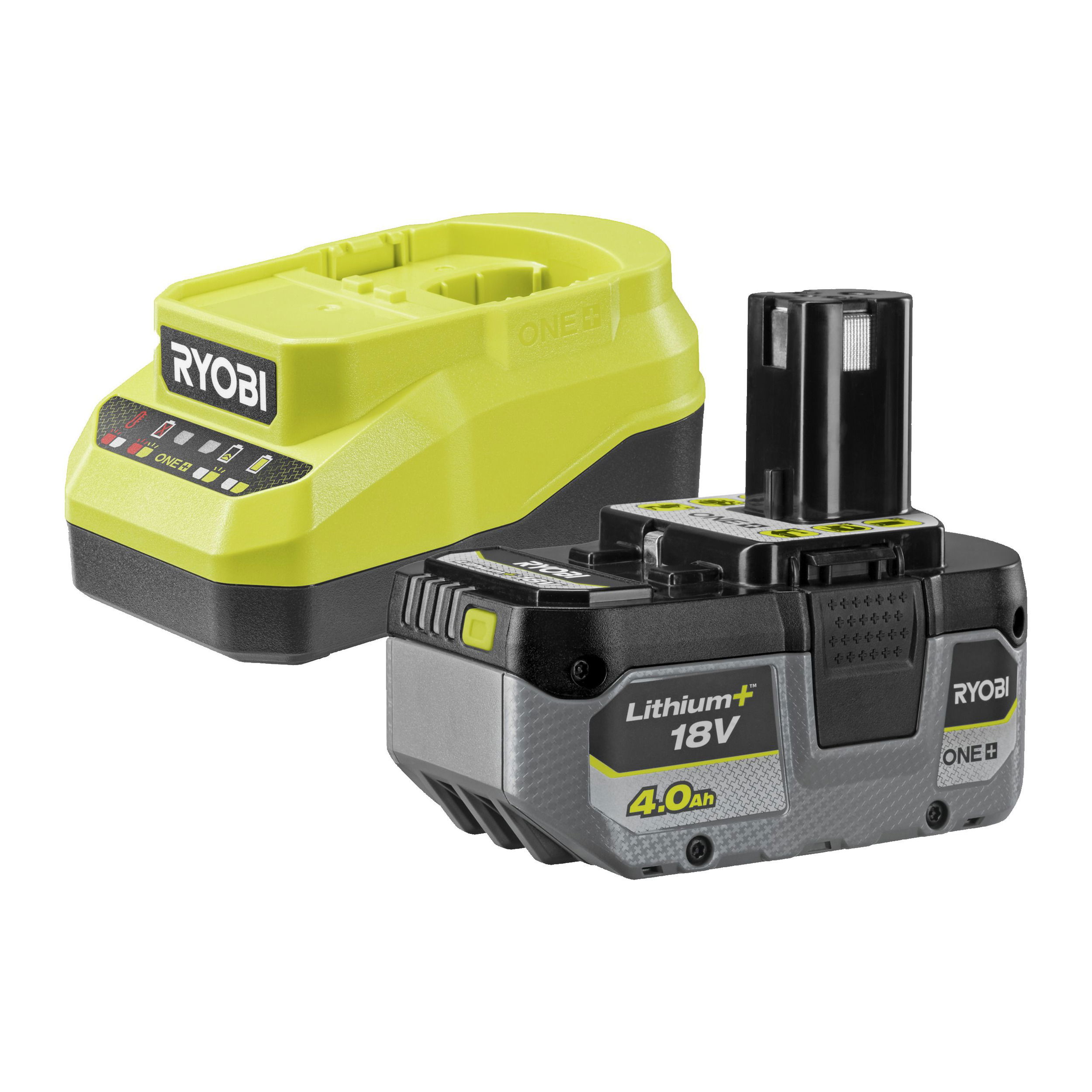 Ryobi RC18120A-140X 18V ONE+ töltő és 1 db Lithium+ Li-ion akkumulátor, 18 V, 4.0 Ah termék fő termékképe