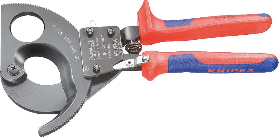 Kábelvágó olló, racsnis, kétkomponensű nyél 280 mm, d=52/380 mm2, MCM 750 termék fő termékképe