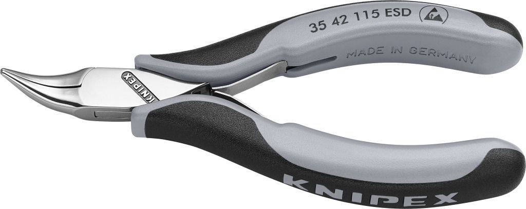 Elektronikai félkerekcsőrű fogó, hajlított, ESD 115 mm, 45°-os termék fő termékképe