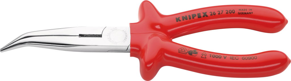 Szigetelt félkerekcsőrű fogó, hajlított, mártott 200 mm, hajlított 40°, vágóéllel, 1000V termék fő termékképe