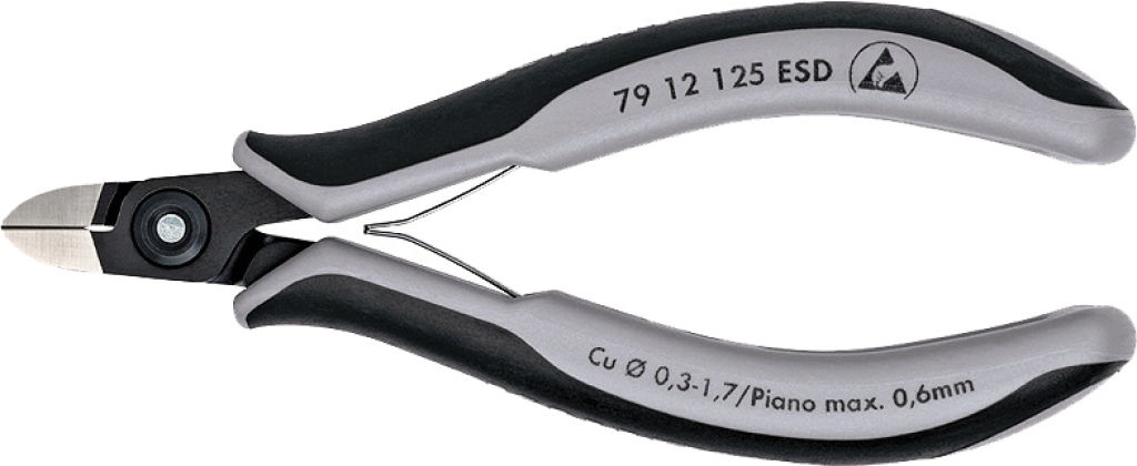 Elektronikai oldalcsípő fogó, precíziós, ESD 125 mm/0,3-1,7 mm, kerek fej termék fő termékképe