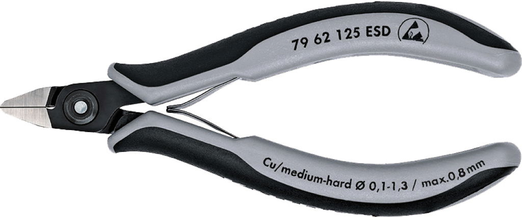 Elektronikai oldalcsípő fogó, precíziós, ESD 125 mm/0,1-1,3 mm, hegyes fej termék fő termékképe