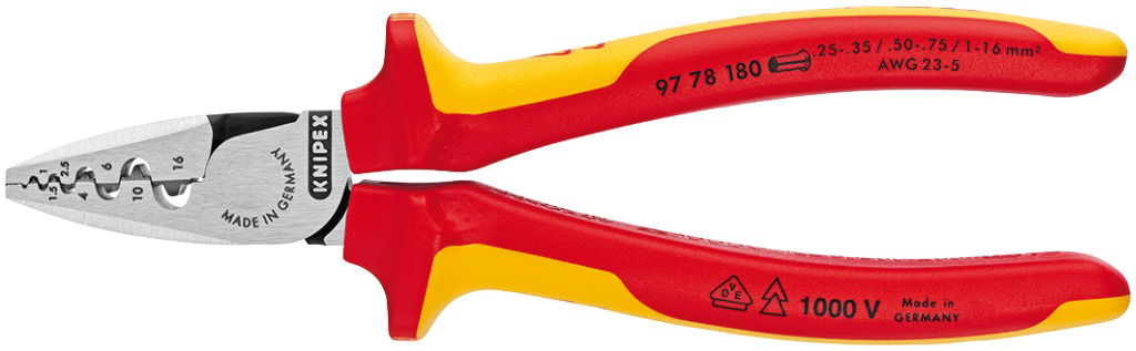 Szigetelt krimpelő fogó, kétkomponensű nyél 0,25-16,0 AWG23-5, 1000V, érvéghüvelyhez termék fő termékképe