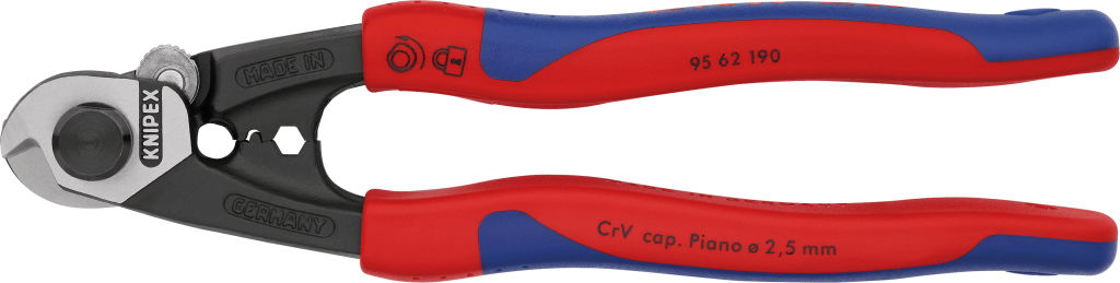 Drótkötél vágó olló ( bowden ), kétkomponensű nyél 190 mm, d=2,5-7 mm, véghüvely préselővel termék fő termékképe