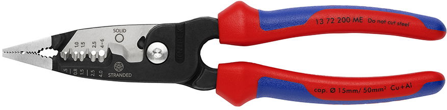 Szerelőfogó, kétkomponensű nyél, WireStripper 200 mm, csupaszítás 0,75-6mm2, kábelvágás 15 mm lapos kábelek vágására is alkalmas termék fő termékképe