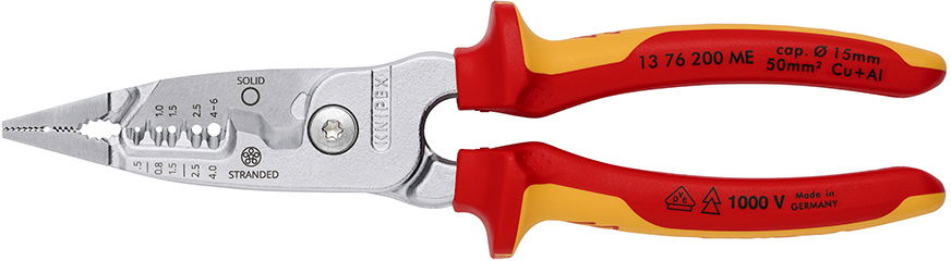 Szigetelt szerelőfogó, kétk.nyél, WireStripper 200 mm, csupaszítás 0,75-6mm2, kábelvágás 15 mm lapos kábelek vágására is alkalmas termék fő termékképe