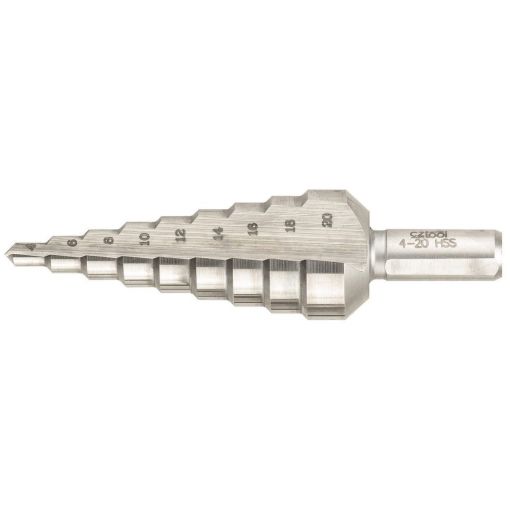 Bucovice Tools Lépcsos lemezfúró, HSS-E 10-20, 11 lépcso, 3 oldalról lapolt szár termék fő termékképe