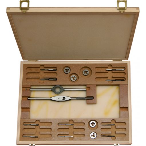 Bucovice Tools Kézi menetfúró, metszo készlet, HSS, fa dobozban UNF1/4-UNF1/2  hajtóvasakkal termék fő termékképe