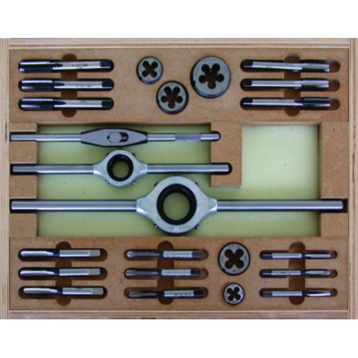 Bucovice Tools Kézi menetfúró, metszo készlet fa dobozban, HSS UNC1/4-UNC1/2  hajtóvasakkal termék fő termékképe