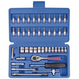 Dugókulcs készlet + rátuzo 1/4" ( muanyag koffer ) 4-15 mm, TX8-40, PH, PZ,FL, SW, racsnis hajtókar termék fő termékképe