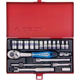 Dugókulcs készlet 1/4" ( fém kazetta ) 4-13 mm 6 szögu, hajtókarok, 19 részes termék fő termékképe