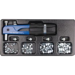 Szegecsanyahúzó készlet, 1 kezes, 85 részes Cserélheto húzófejek (4 db:M4-M8), 80 db szegecs termék fő termékképe