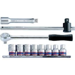 Dugókulcs készlet 1/2" tartósínen 10-19 mm L= 32 mm 11 részes 6 szög termék fő termékképe