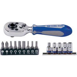 Dugókulcs készlet + bitek 1/4" 5-8 mm, PH, TX, SW, racsnis hajtókar, 15 részes termék fő termékképe