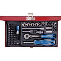 Dugókulcs készlet + bitek 1/4" ( fém kazetta ) 4-14 mm, FL, PH, PZ, SW, TX, TXBO, 51 részes termék fő termékképe