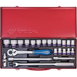 Dugókulcs készlet 1/2" 6 szög, fém kazetta 10-32 mm L= 38 mm 23 részes termék fő termékképe