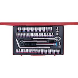 Dugókulcs készlet 1/2" 6 szög, metrikus, colos 8-32 mm, AF3/8"-1.1/4" 43 részes, fém kazetta termék fő termékképe