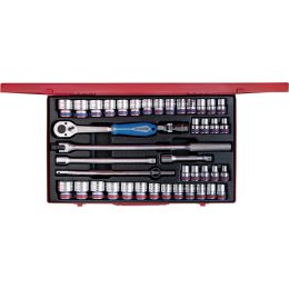 Dugókulcs készlet 1/2" 6 szög, metrikus, colos 10-32 mm, AF5/16-1.1/4" 42 részes, fém kazetta termék fő termékképe