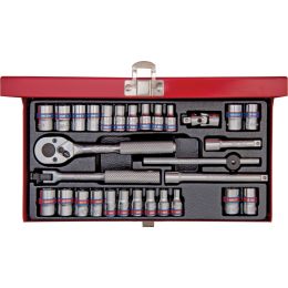 Dugókulcs készlet 1/4" mm+colos ( fém kazetta ) AF4-12 mm, 5/32-1/2" 6 szögu, 30 részes termék fő termékképe