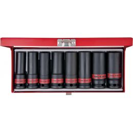 Dugókulcs készlet 1/2" gépi hosszú, colos AF1/2"-15/16" L= 80mm 8 részes, 6 szög fém kazetta termék fő termékképe