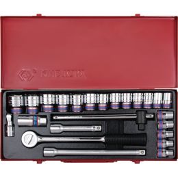 Dugókulcs készlet 1/2" 6 szög, fém kazetta 10-32 mm L= 38 mm 24 részes termék fő termékképe