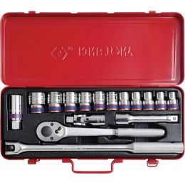 Dugókulcs készlet 1/2" 6 szög, fém kazetta 10-27 mm L= 38 mm 16 részes termék fő termékképe