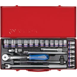 Dugókulcs készlet 1/2" 6 szög, fém kazetta 10-32 mm L= 38 mm 24 részes termék fő termékképe