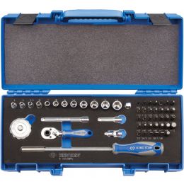 Dugókulcs készlet + bitek 1/4" ( fém kazetta ) 4-14 mm, FL, PH, PZ, SW, TX, TXBO, 53 részes termék fő termékképe