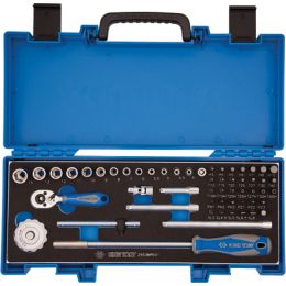 Dugókulcs készlet + bitek 1/4" ( fém kazetta ) 4-14 mm, FL, PH, PZ, SW, TX, TXBO, 55 részes termék fő termékképe
