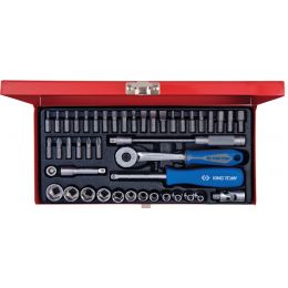 Dugókulcs készlet + bitek 1/4" ( fém kazetta ) 4-14 mm, FL, PH, PZ, SW, TXBO,  45 részes termék fő termékképe