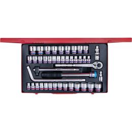 Dugókulcs készlet 1/2" metrikus, colos, 12 szög M8-32 mm, AF3/8"-1.1/4" fém kazettában, 43 részes termék fő termékképe