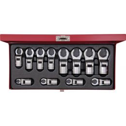 Fékcsokulcs készlet, csuklós, 6 szög 3/8" M8-19 mm 12 részes, fém kazettában termék fő termékképe