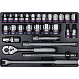 Modul Dugókulcs készlet, 1/2", 6 szög, 8-32 mm,  28 részes termék fő termékképe