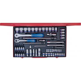 Dugókulcs készlet, fém kazettában, 1/4+3/8"+1/2" 8-32 mm, 62 részes, 12 szög, 476x282x57mm termék fő termékképe