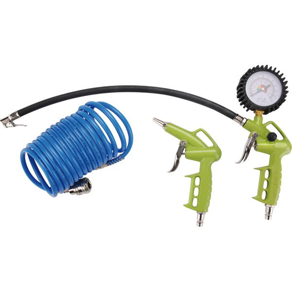 alap légkompresszor tartozék szett, 3db (lefúvató pisztoly, gumiabroncsfúvó pisztoly,spiráltömlő), 1/4" gyorscsatlakozó termék fő termékképe