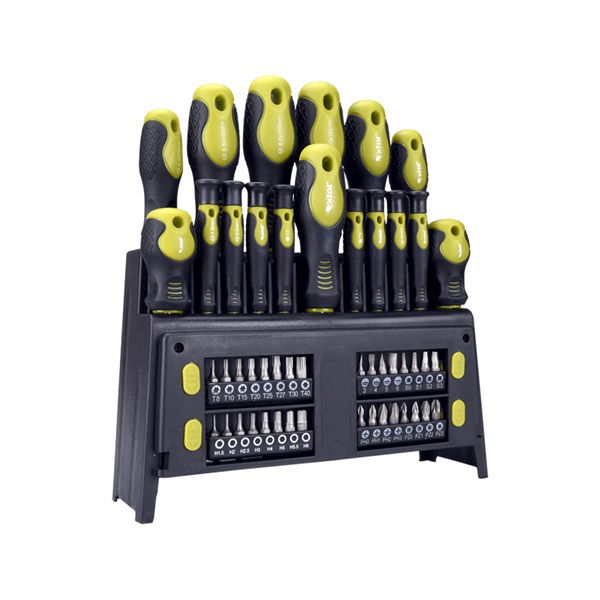 csavarhúzó klt. 49 db, CrV, mágneses, 4db lapos + 4 db PH + 8 db órás csavarhúzó + BIT-ek, műa. tartóállvány, bliszteren termék fő termékképe