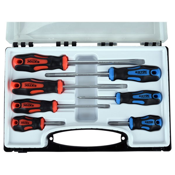 csavarhúzó klt., 7db; lapos: 5,5×38, 5,5×100, 6,5×125mm és 8×150mm, PH1×75, PH2×38 és PH2×125, CV. mágneses, műanyag tar termék fő termékképe