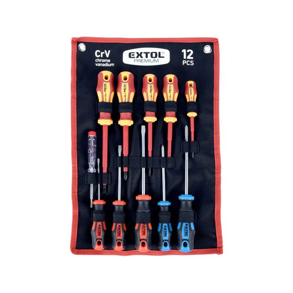 csavarhúzó klt. szigetelt 1000V+nem szigetelt, 6+5db ; fáziskeresővel, műanyag kínáló+nylon tok termék fő termékképe