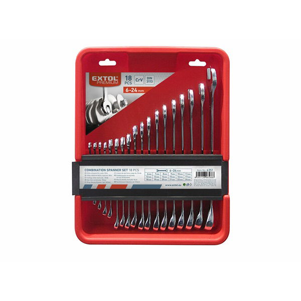 csillag-villás kulcs klt., CrV., műanyag kazettában; 18db, 6-24mm termék fő termékképe