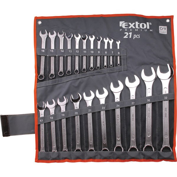 csillag-villás kulcs klt., CrV., vászon tartóban; 21db, 6-32mm termék fő termékképe