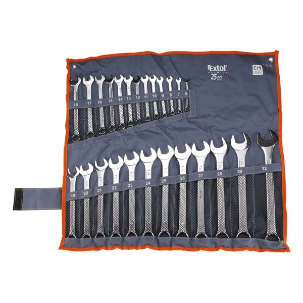 csillag-villás kulcs klt., CrV., vászon tartóban ; 25db, 6-32mm termék fő termékképe