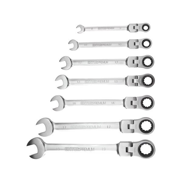 csuklós racsnis csillag-villás kulcs klt. 7db; 8-10-12-13-14-17-19mm CrV. 72 foggal, 1 irányú forgás termék fő termékképe