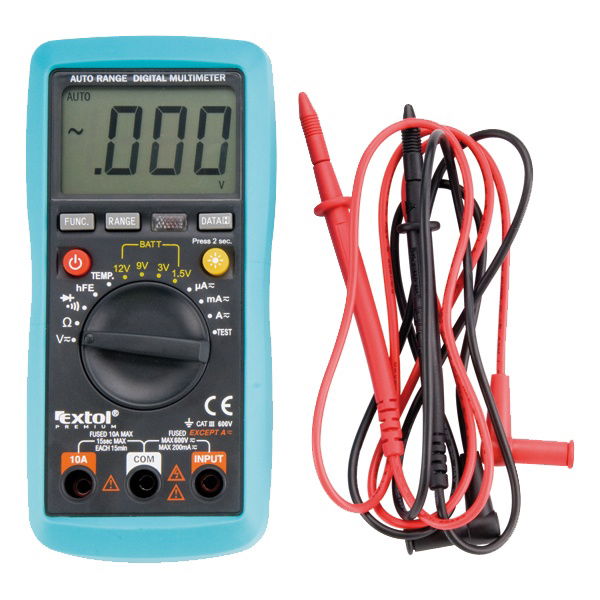 digitális multiméter; Amper/Volt/Ohm mérő, hangjelző funkcióval, CE, 3 db 1,5V AAA elem termék fő termékképe