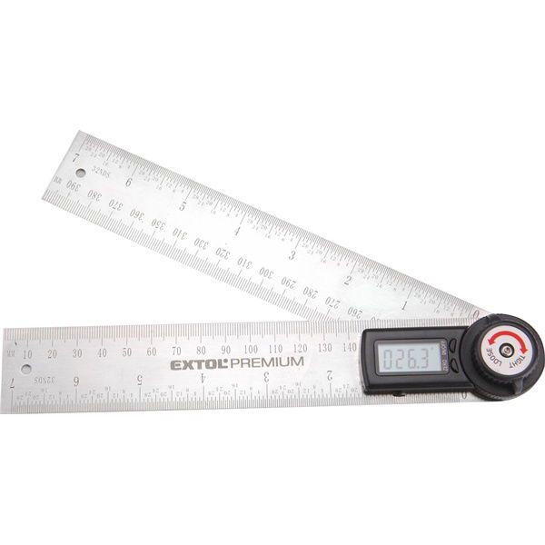 digitális szögmérő-vonalzó, szög- és hosszmérésre, 0-360°, pontosság: ±0,3°, 2×200 mm, Alu szár mm és coll beosztással termék fő termékképe