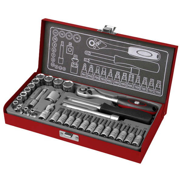 dugókulcs és bitdugófej klt. 1/4", 31db, 61CrV5; mattkróm FORTUM termék fő termékképe