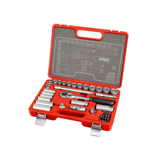 dugókulcs klt., CV., racsnis 45fog ; 3/8", 39db, normál(8-22mm) és hosszú(8-19mm) dugófejek, gyertyakulcs 16&21mm, 11 bi termék fő termékképe