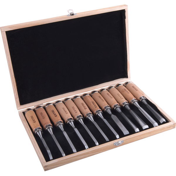 fafaragó készlet ; 12db, fanyelű, dobozban, Cr.V., HRC 58-60 termék fő termékképe