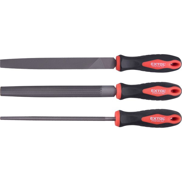 fémreszelő klt.,  3 db (lapos, félkerek, kerek), 200mm, T12 acél,  vágat 2, finom,  TPR gumis műanyag nyél termék fő termékképe