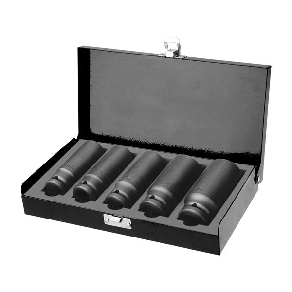 gépi (impakt) dugófej klt. 1/2",5db, 17-19-21-24-27mm×79mm ; feketített, műanyag tartóban FORTUM termék fő termékképe