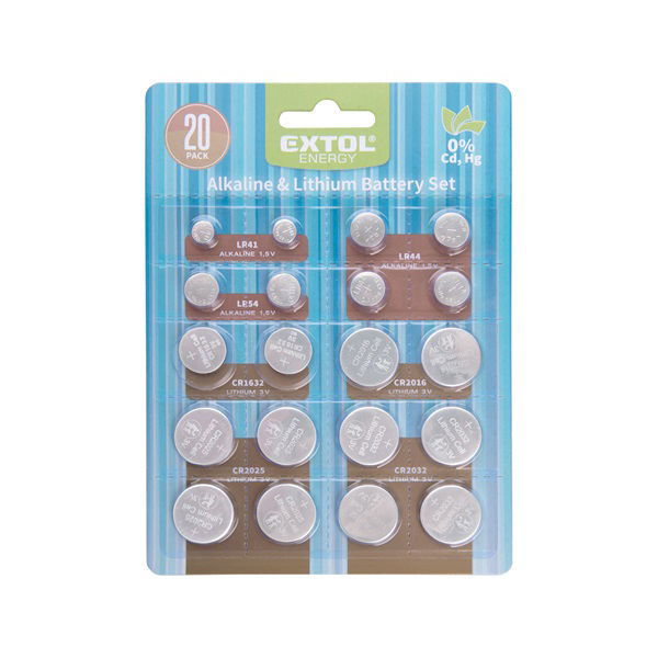 gombelem klt. 20 db, Lítium 3V és alkáli 1,5V; hosszú étettartam, bliszteren termék fő termékképe